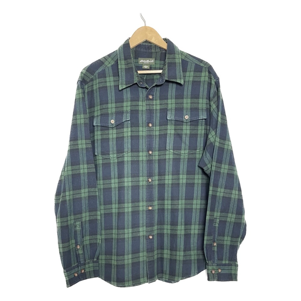 Eddie Bauer XXL Black Watch Plaid Tartan Flannel Long Sleeve Casual Button Shirt